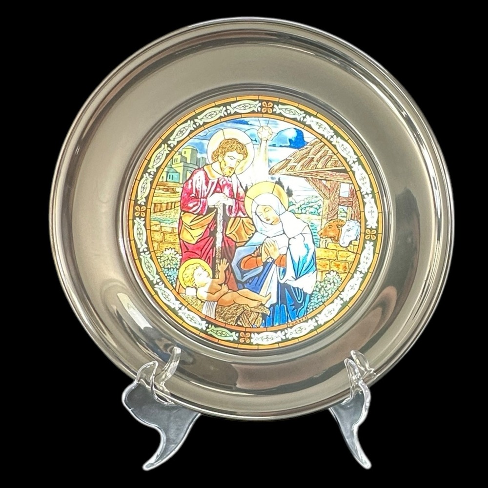"The Nativity" Stained Glass & Pewter Collectors Plate COA Original Box 1995